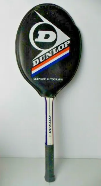John McEnroe Dunlop Autograph Wooden Tennis Racquet Original Cover Vintage EUC