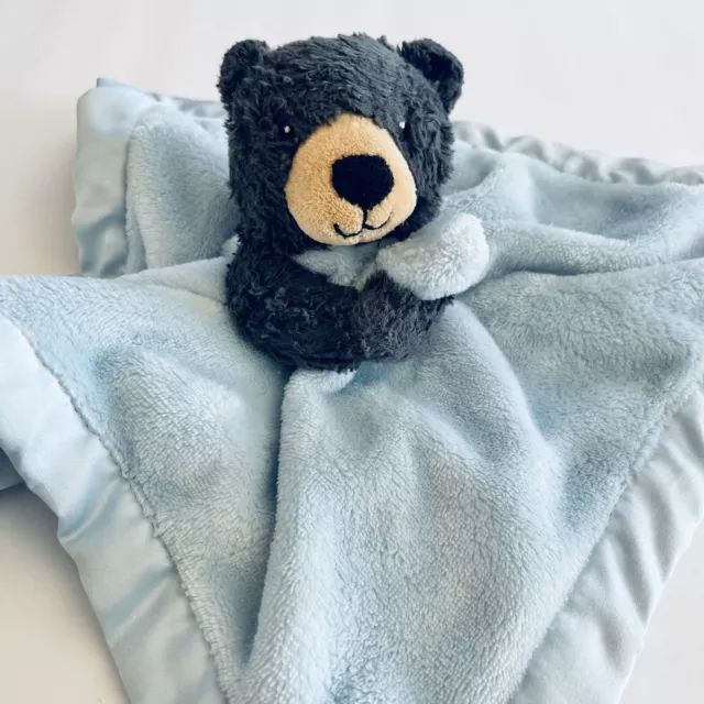 Carter's Black Dark Gray Bear Baby Blue Security Blanket Lovey Satin 13" 2018