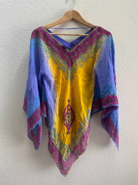 Boston Proper Sheer Poncho Sequins Multi-Color Size XS Small 100% Silk