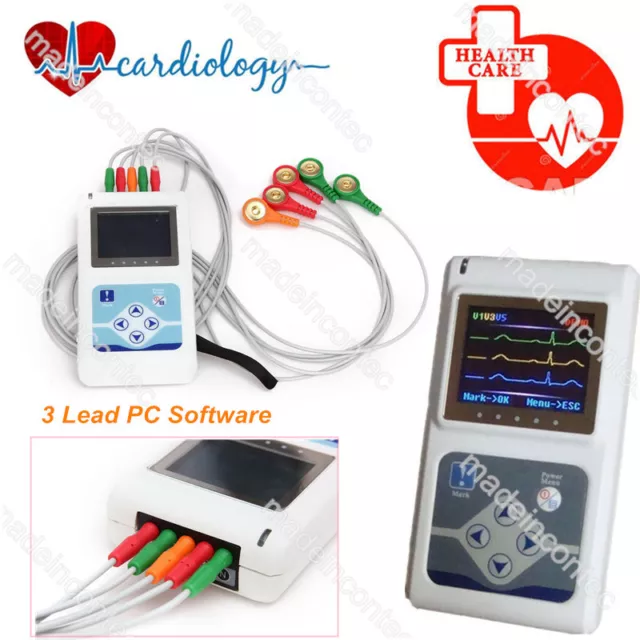 Système de surveillance ECG ECG/EKG Holter de 3 canaux 24 heures Logiciel PC CE
