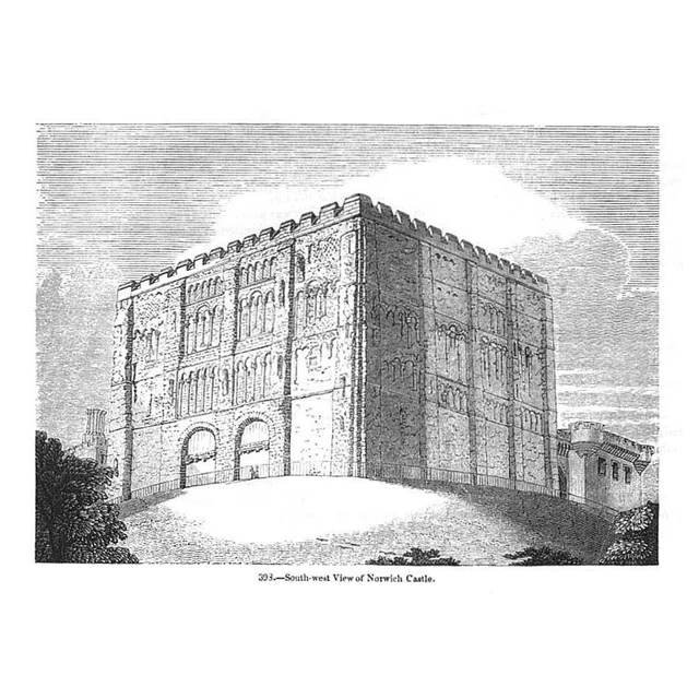 NORWICH CASTLE Südwestansicht - antiker Druck 1845