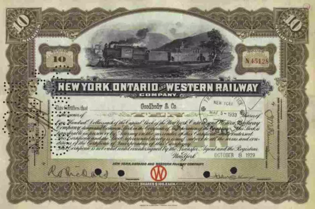 New York Ontario Western Railway 1929 New York Port Jervis Utica Rome Weehawken