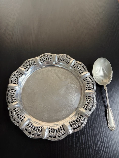 VINTAGE SILVER-PLATED SERVING Set English Pierced Tray & Silver Co