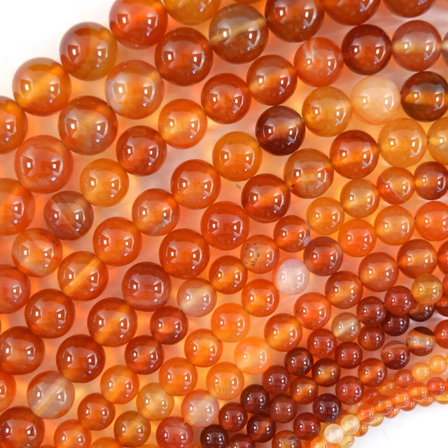 Natural Carnelian Round Beads Gemstone 15" Strand 4mm 6mm 8mm 10mm 12mm