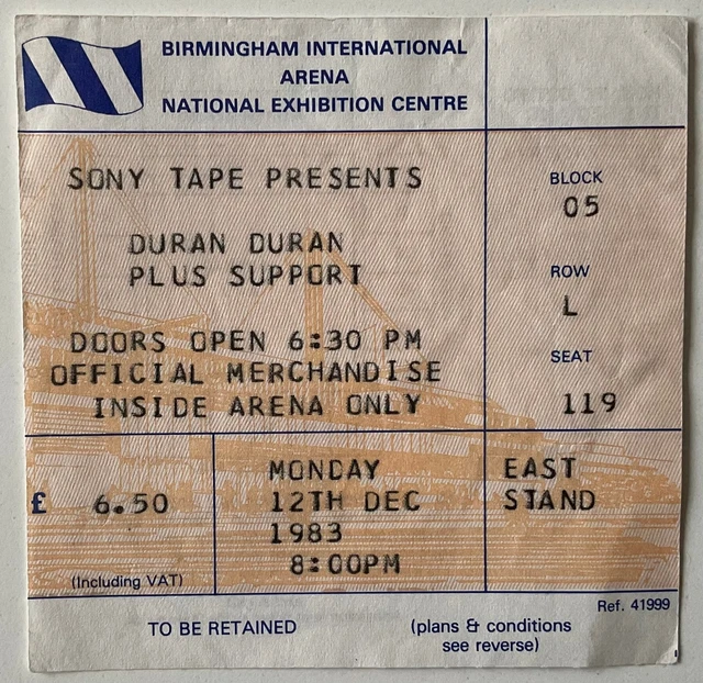 Duran Duran Original Used Concert Ticket NEC Arena Birmingham 12th Dec 1983