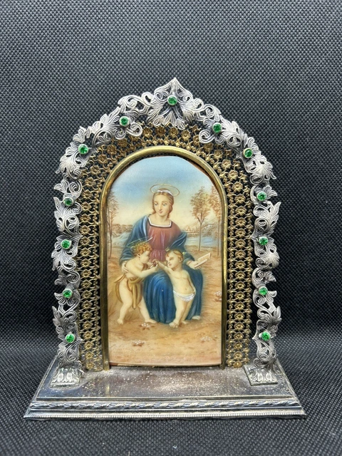 Dipinto su Avoriolina Con Base In Argento
