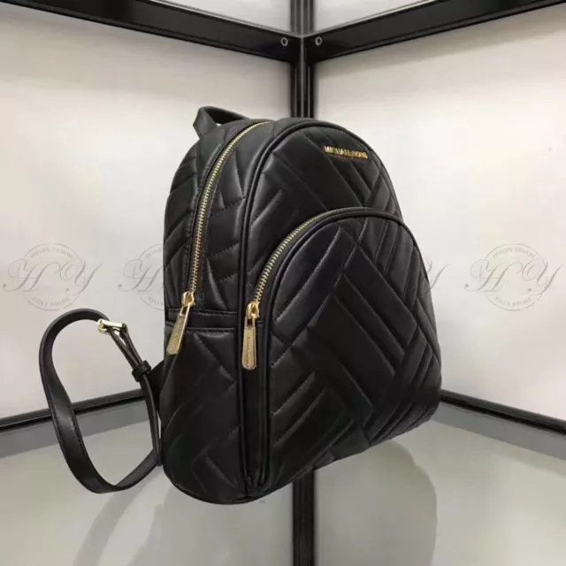 Michael Kors Abbey Medium Quilted Bag Rhea Black Soft Nappa Leather Backpack AUS 3