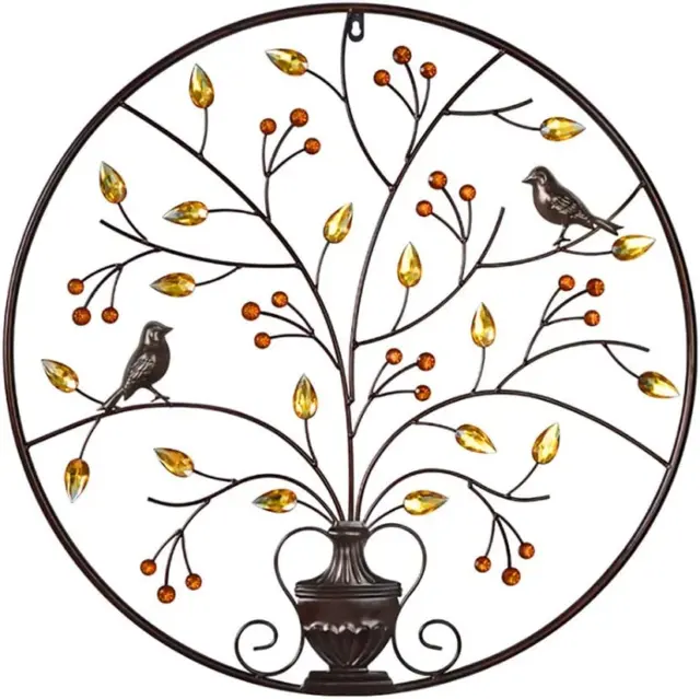 MKUN Iron Wall Sculptures - Metal round Wall Decor with Tree and Birds Art Great