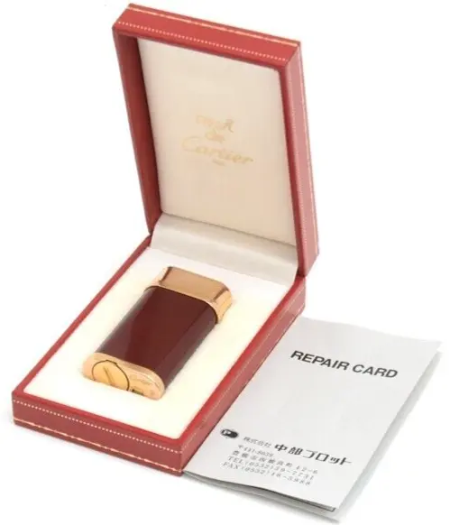 Overhauled Cartier Gas lighter Bordeaux Gold with box