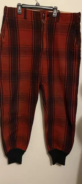 VTG Heavy Duty  Red Buffalo Plaid Wool  Hunting Pants Size 34x31  Union Label