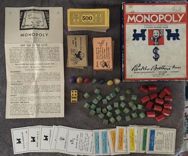 Vintage 1940’s Parker Brothers -  Monopoly game - NO BOARD