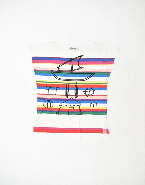 JC DE CASTELBAJAC Womens Graphic T-Shirt Top UK 18 XL White Striped TW25