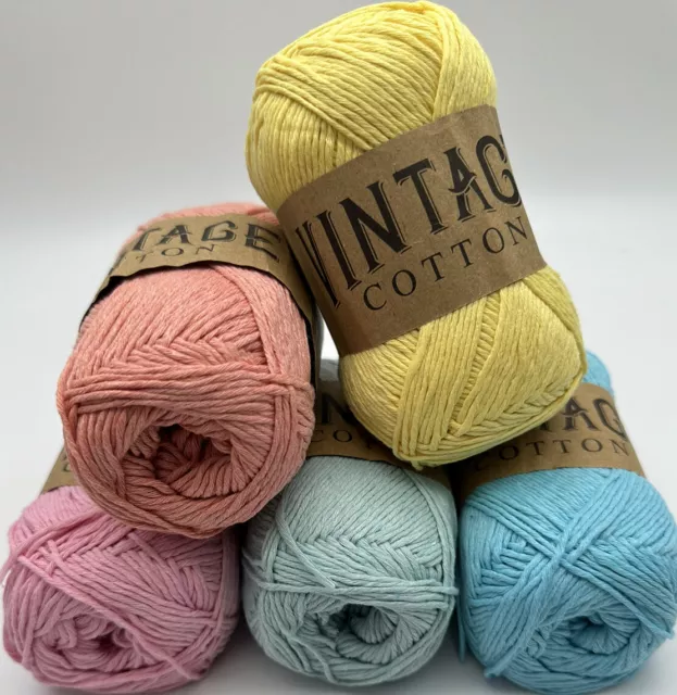 Vintage Cotton Yarn Wool Bundle Joblot Knitting Crochet - 5 x 100g Balls