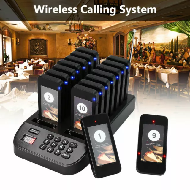 Wireless Restaurant Guest Paging Queuing Calling System Coaster Pager 16 Pagers