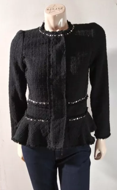 Rebecca Taylor Tweed Jacket Women’s 2 Embellished Black Beaded Fringe