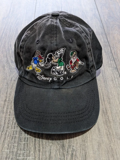 Disney Golf Hat Black Strapback Adjustable Donald Duck Mickey Mouse Grumpy Ahead