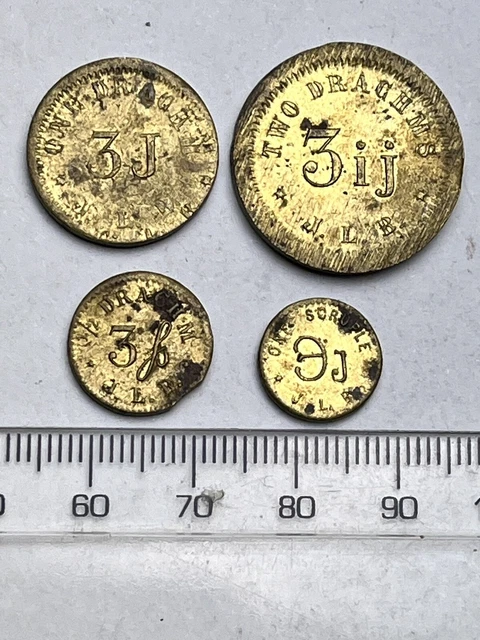 Set of x4 Gilt Coin Weights - circa 1700’s??  (D315)