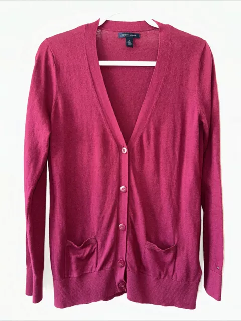 Tommy Hilfiger Women's Medium Long Sleeve V-Neck Cardigan Wine EUC