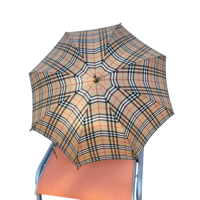 Burberrys Vintage Umbrella Handle 41 Inch Diameter Nova Check Wood Shaft
