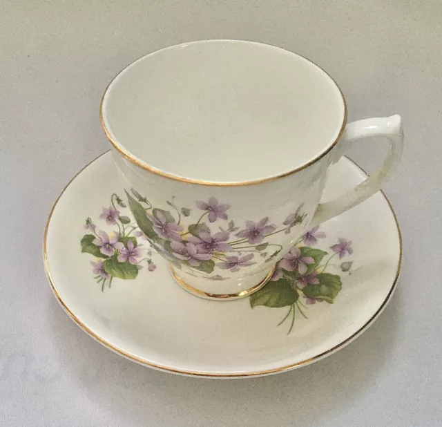 Violets Royal Imperial Finest Bone China Footed Teacup & Saucer Floral England 3