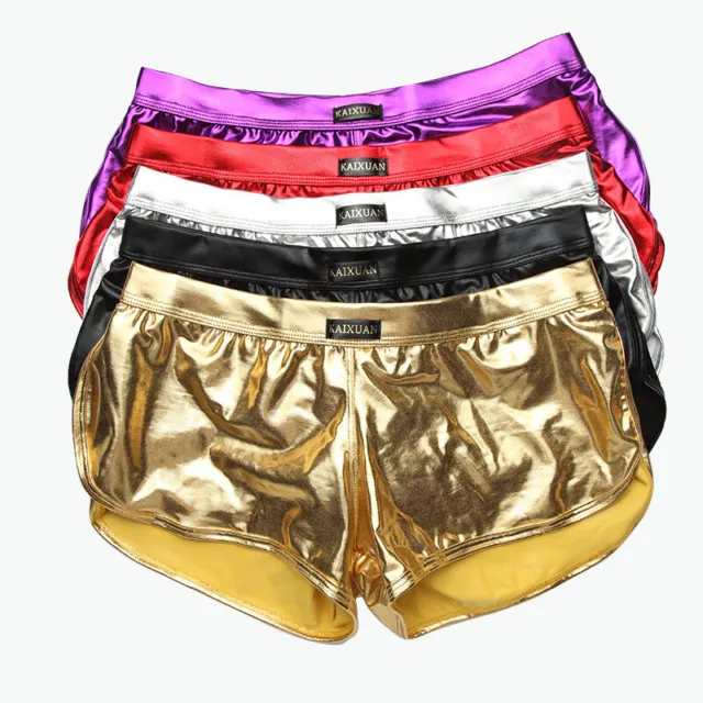 Boxer da uomo sexy look bagnato pelle biancheria intima lucida boxer rialzata bassa