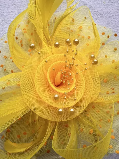 Yellow Squash Feather Mesh Fascinator Hat Clip/Band Wedding Tea Cocktail Party