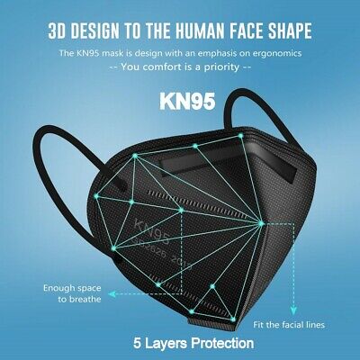 1-200 Black KN95 Face Mask 5 Layer C.E Approval FFP2 BFE 95% PM 2.5 U.S Seller
