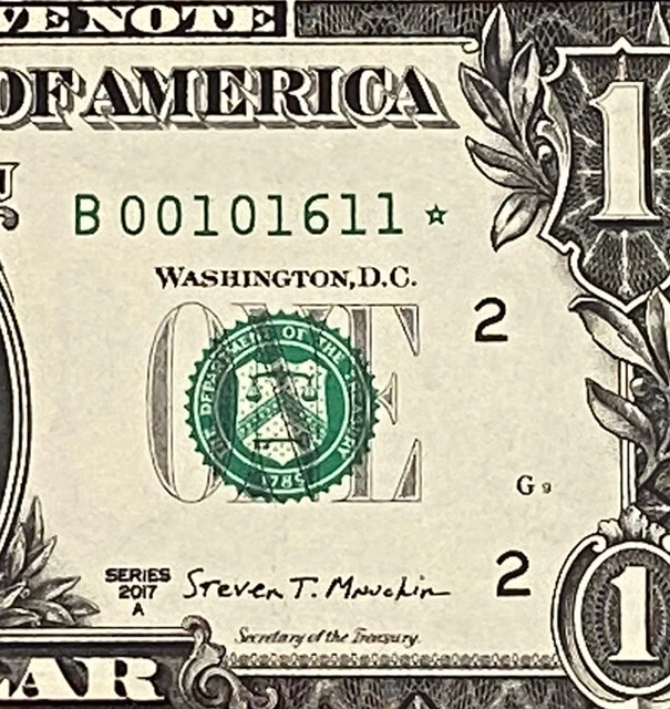 NEW Star Note 2017A $1 DOLLAR BILL ( New York B) Low Serial Number ,UNCIRCULATED