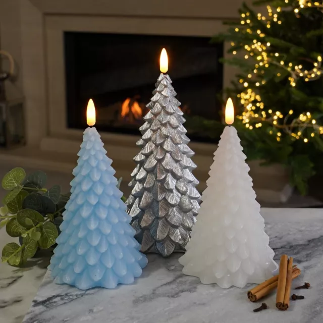 3 Paquete Helado Navidad Árbol LED Batería Cera Real Luz Hasta Parpadeante Velas