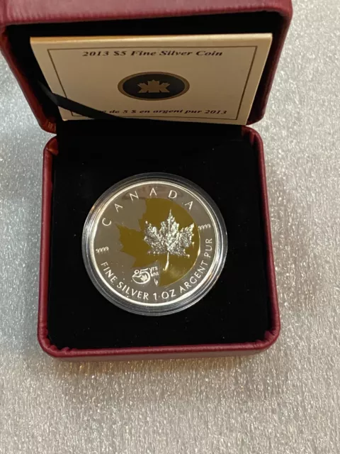 2013 CANADA PROOF  $5 SILVER COIN  1oz SILVER MAPLE LEAF 25th ANNIVERSARY OGP