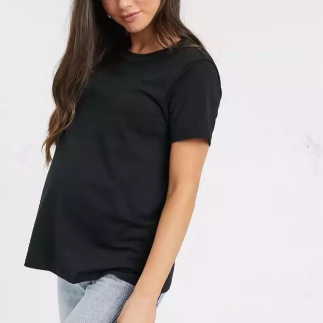 ASOS Womens Black Organic Cotton Basic Casual Crew Neck Maternity Tee Size 2