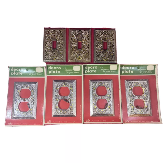 Vintage 4 Outlet and 3 Switch Plate Cover Floral Metal