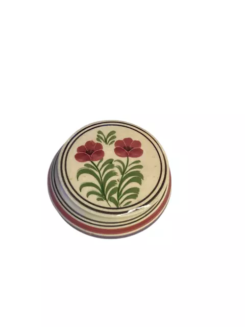 Moses Hand Made Cyprus Ceramic Floral Stripes Trinket Box Lid Signed NDO