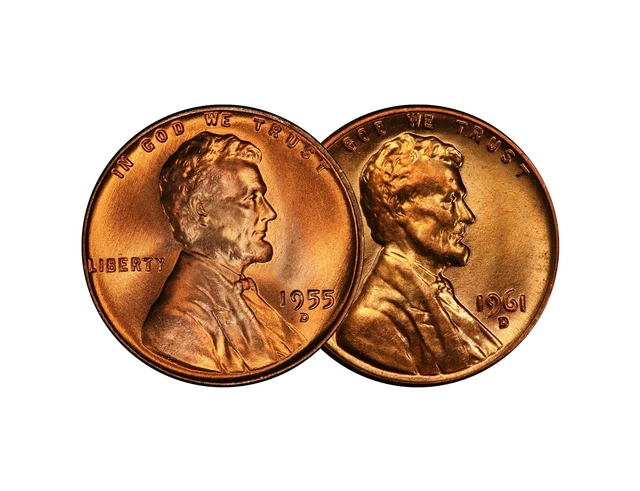 1955 D 1961 D Lincoln Wheat Memorial Cent 1c Brilliant Uncirculated 2 Set