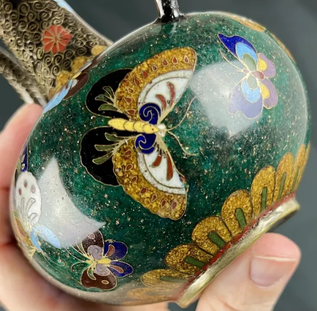 Antique 7 1/2” Lidded Tea Pot Jar Urn Meji Era Early Japanese Cloisonne Vase