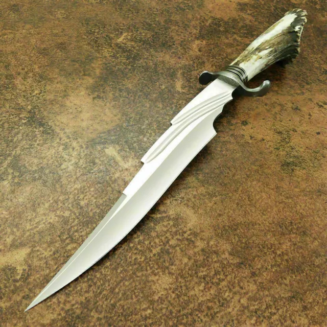 Custom Hand Made D2 Tool Steel Bowie Hunting Knife Stag Crown Antler Handle