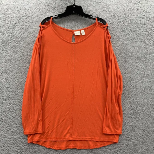 CHICOS Blouse Womens Large Top Long Sleeve Orange Zenergy Cold Shoulder
