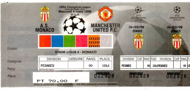 Biglietto EC AS Monaco - Manchester United 04.03.1998