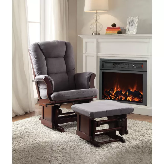 Benzara Aeron Glider Chair & Ottoman, 2 Piece Pack Gray & Brown