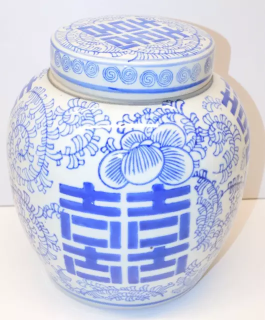 - JOLI ANCIEN GROS POT A GINGEMBRE PORCELAINE CHINE BLANC /BLEU sans marque   D