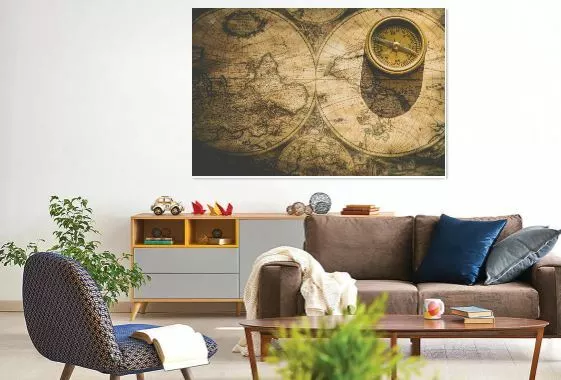 An old map and a compass - the world  WALL DECOR  Canvas choose your size