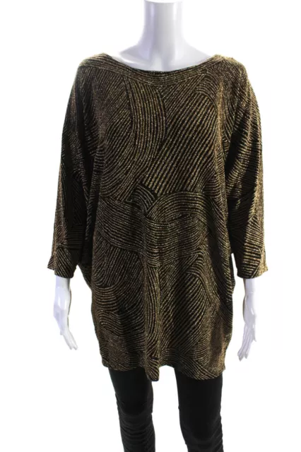 Apricot Womens Glitter Stripe Dolman Sleeve Tunic Blouse Black Gold Size XL