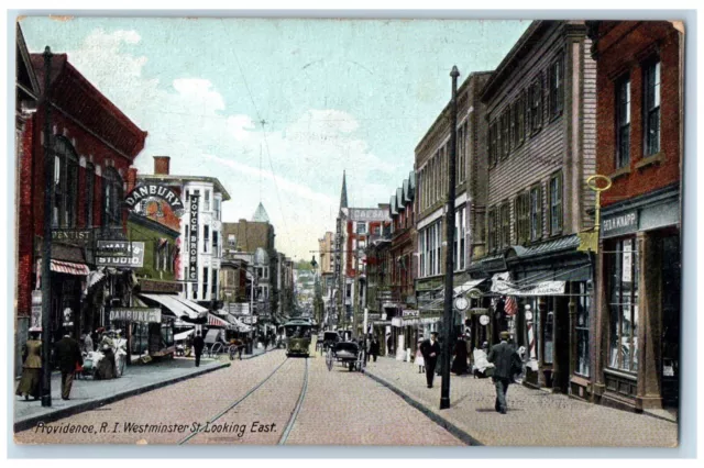 1910 Westminster St. Looking East Streetcar Providence Rhode Island RI Postcard