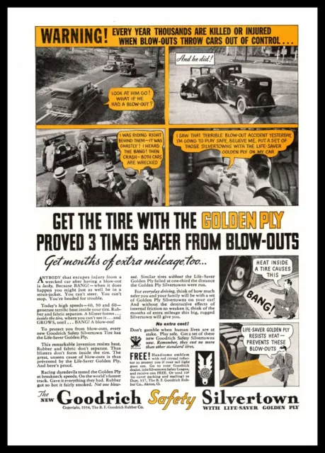 1934 B. F. Goodrich Tire Safety Silvertown Life Saver Golden Ply Tires Print Ad