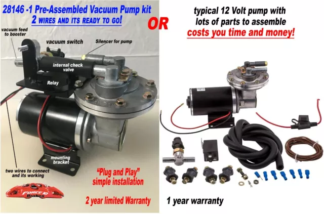 12V Brake Booster Vacuum Pump Deluxe Kit assembled  "Plug & Play" 18-25 inches