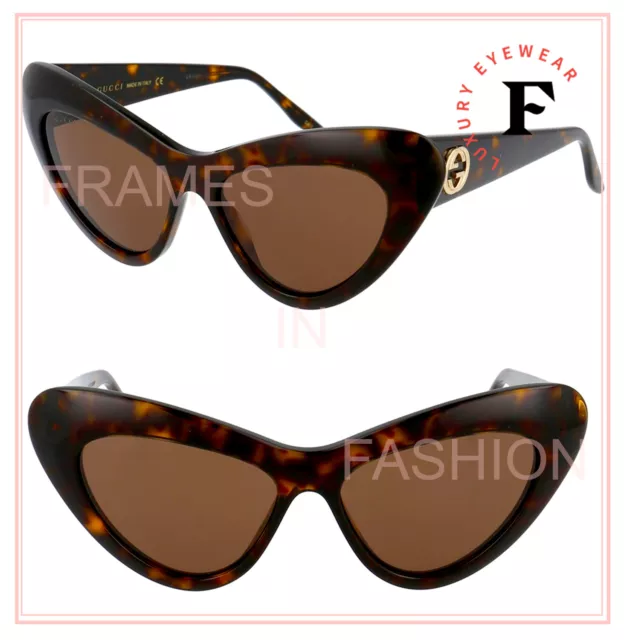 GUCCI 0895 Havana Brown Cat Eye Runway Gg0895s 002 Fashion Chunky Sunglasses