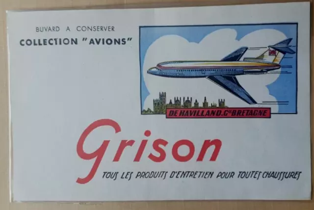 Buvard publicitaire Ancien Collection Avion Grison Produit D'entretien Chaussure