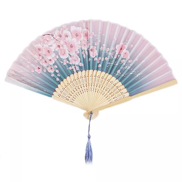 Retro Japanese Chinese Style Folding Silk Hand Held Fan Plum Blossom Bamboo Fans 2