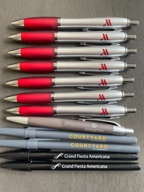 Lot of 12 Hotel Pens Marriott, Sheraton, Courtyard by Marriott, Grand Fiesta