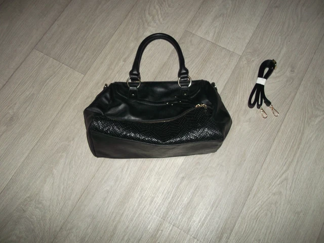 Sac à Main Vintage Simili Cuir Noir - Made In France, Fermeture Originale (Occasion Très Bon État)